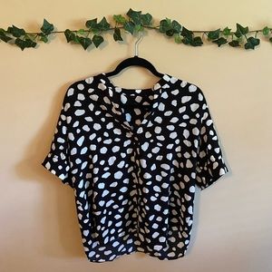 Ann Taylor Collared Polka Dot Black And White Puff Sleeve Blouse